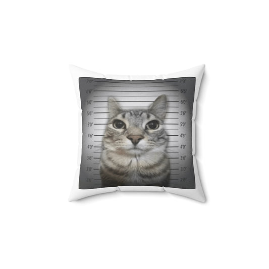 Funny Cat Mugshot Polyester Square Pillow