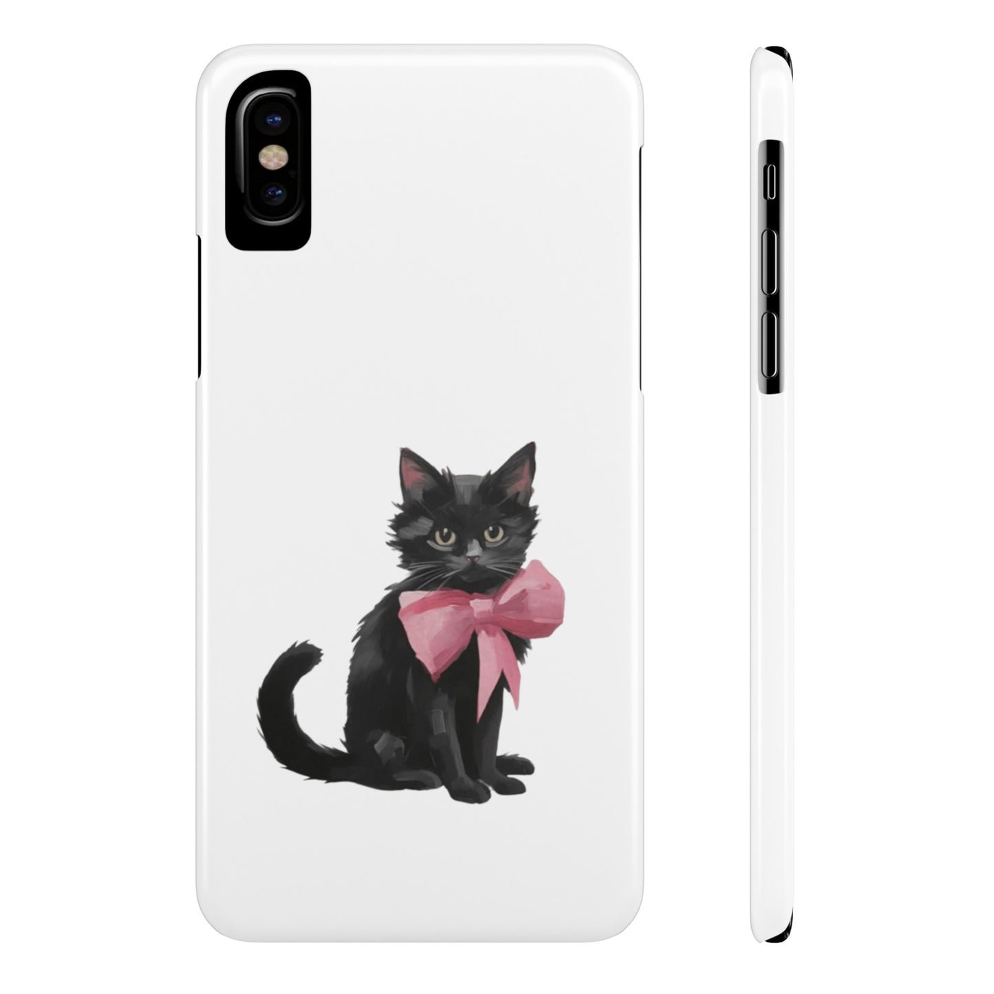 Cat With Pink Ribbon Slim Phone Cases