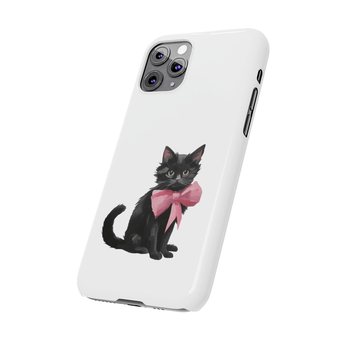 Cat With Pink Ribbon Slim Phone Cases