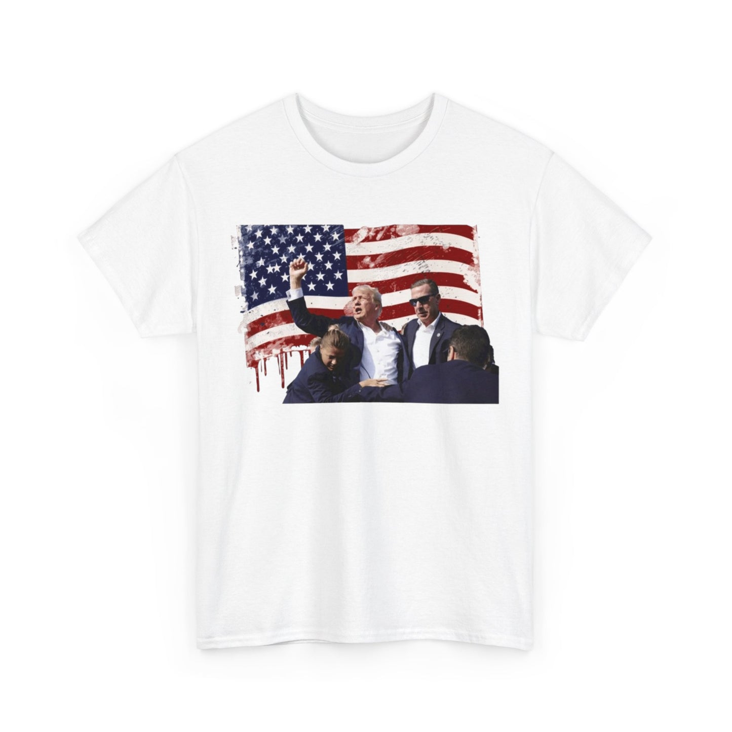 Horizontal President Holding Fist Behind Flag Tee Unisex Shirt