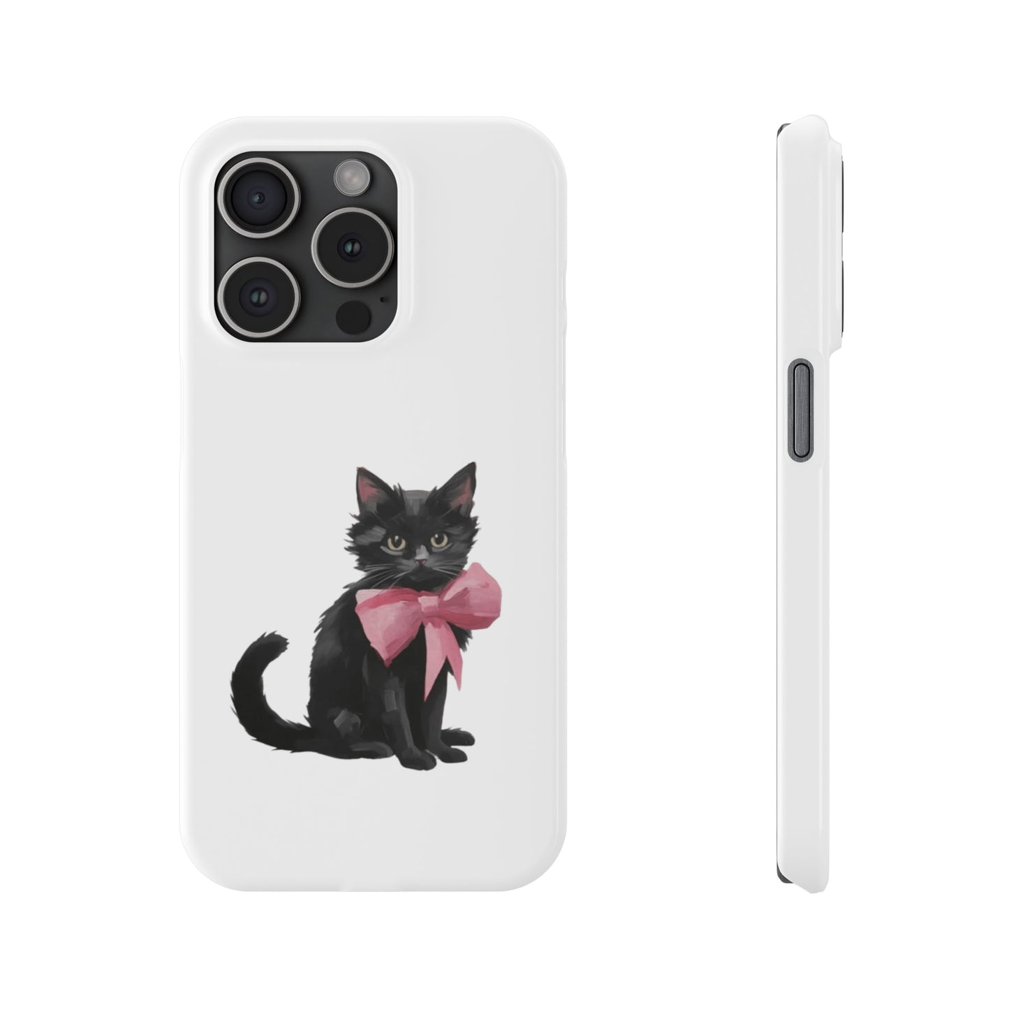 Cat With Pink Ribbon Slim Phone Cases