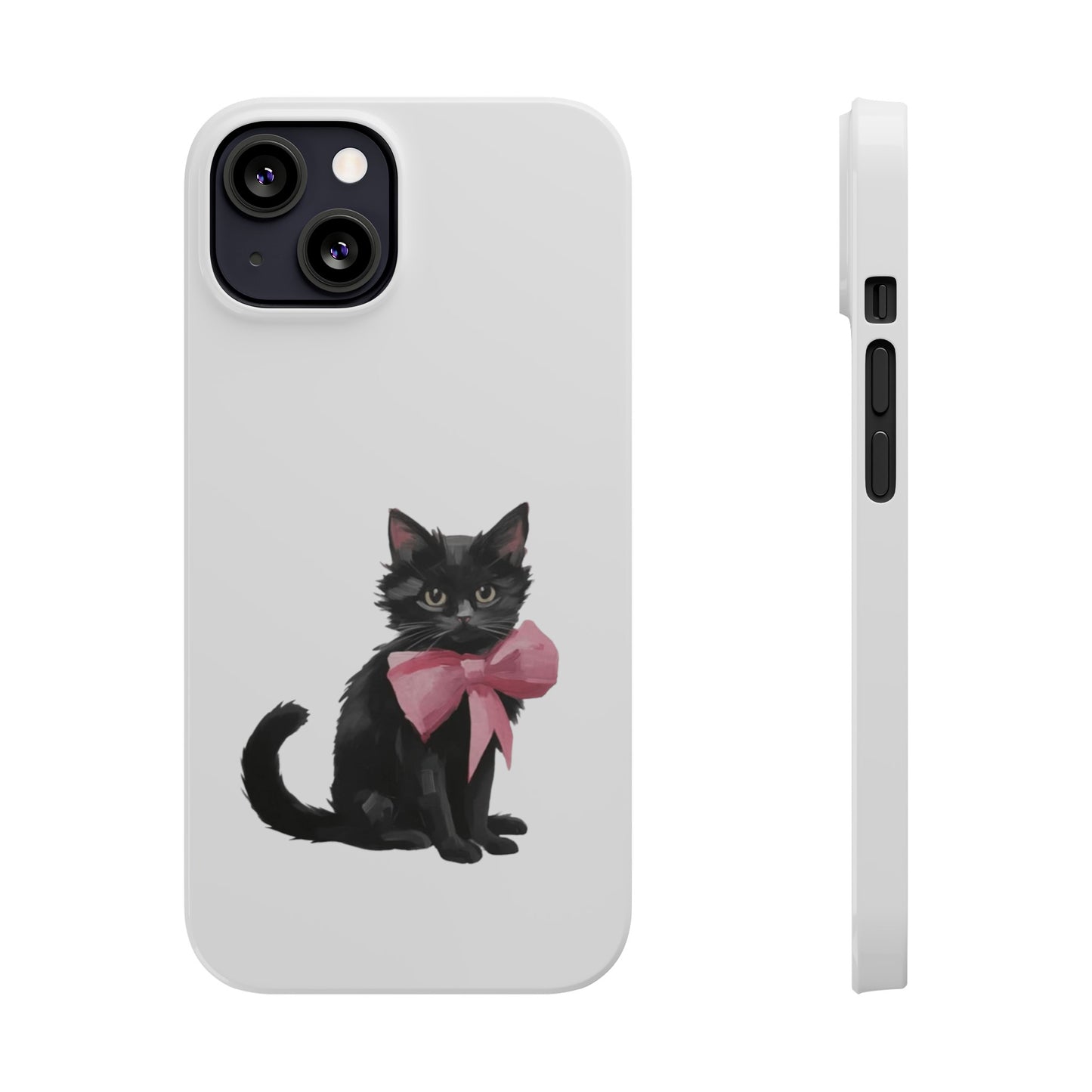 Cat With Pink Ribbon Slim Phone Cases