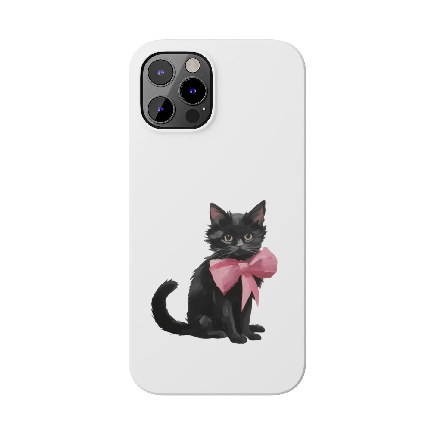 Cat With Pink Ribbon Slim Phone Cases