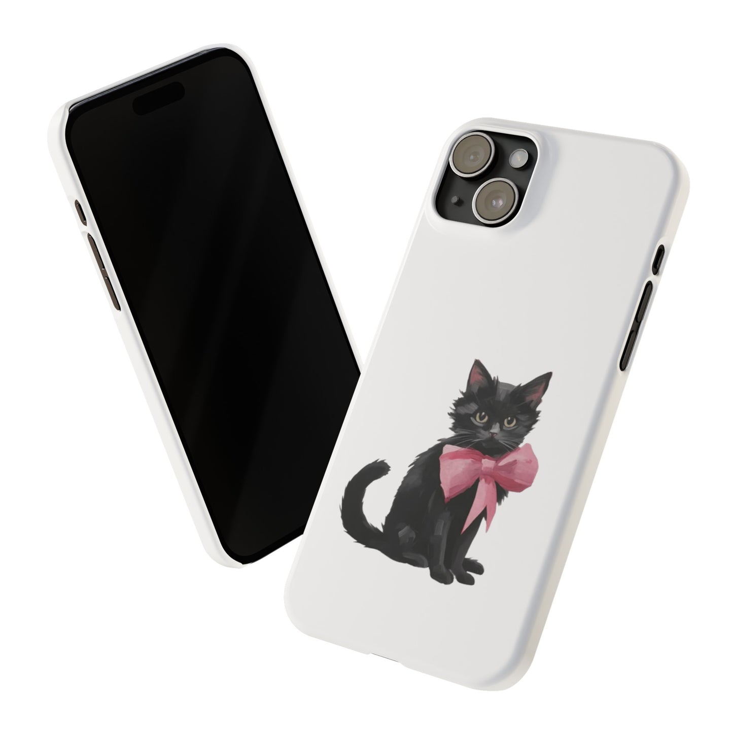 Cat With Pink Ribbon Slim Phone Cases