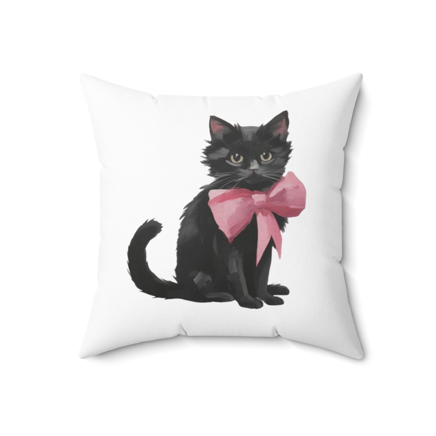 Cat With Bow Spun Polyester Square Pillow