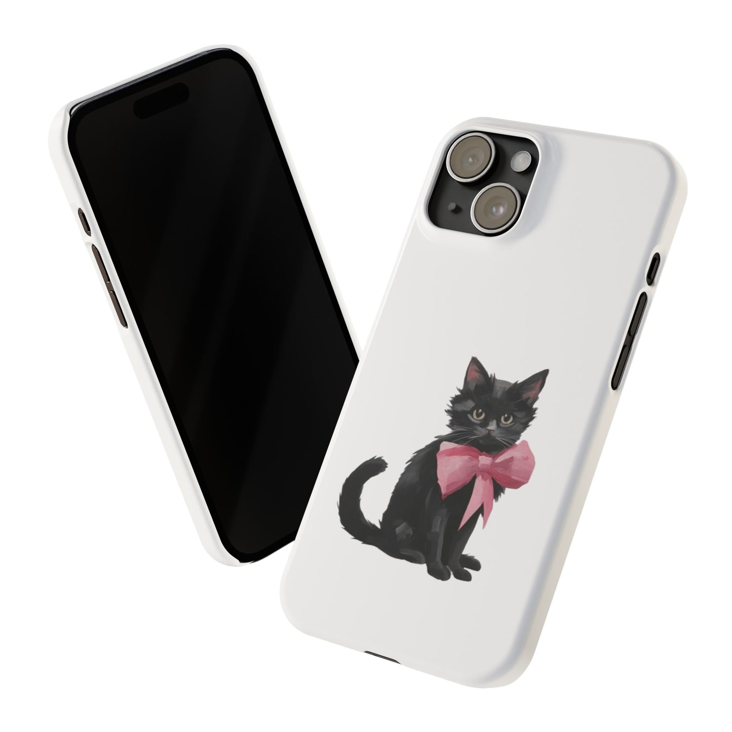 Cat With Pink Ribbon Slim Phone Cases