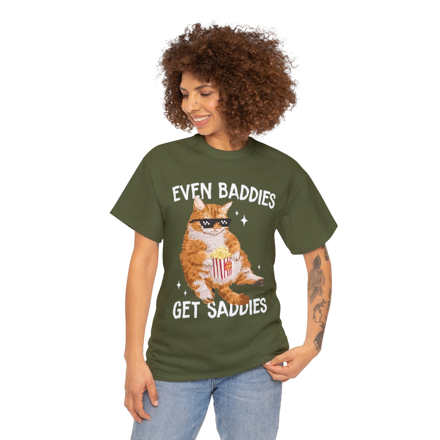 Even Baddies Get Saddies Adult Unisex Shirt, Funny Cat Shirt