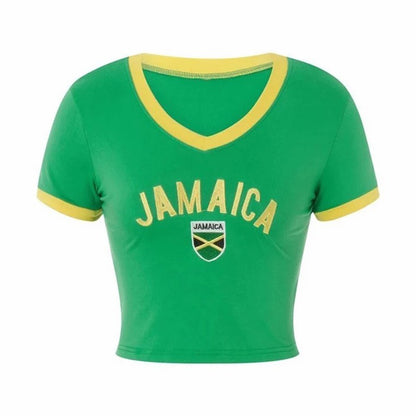 Jamaica Summer Women's Short-sleeved Crew Neck Casual Letter Printed T-shirt