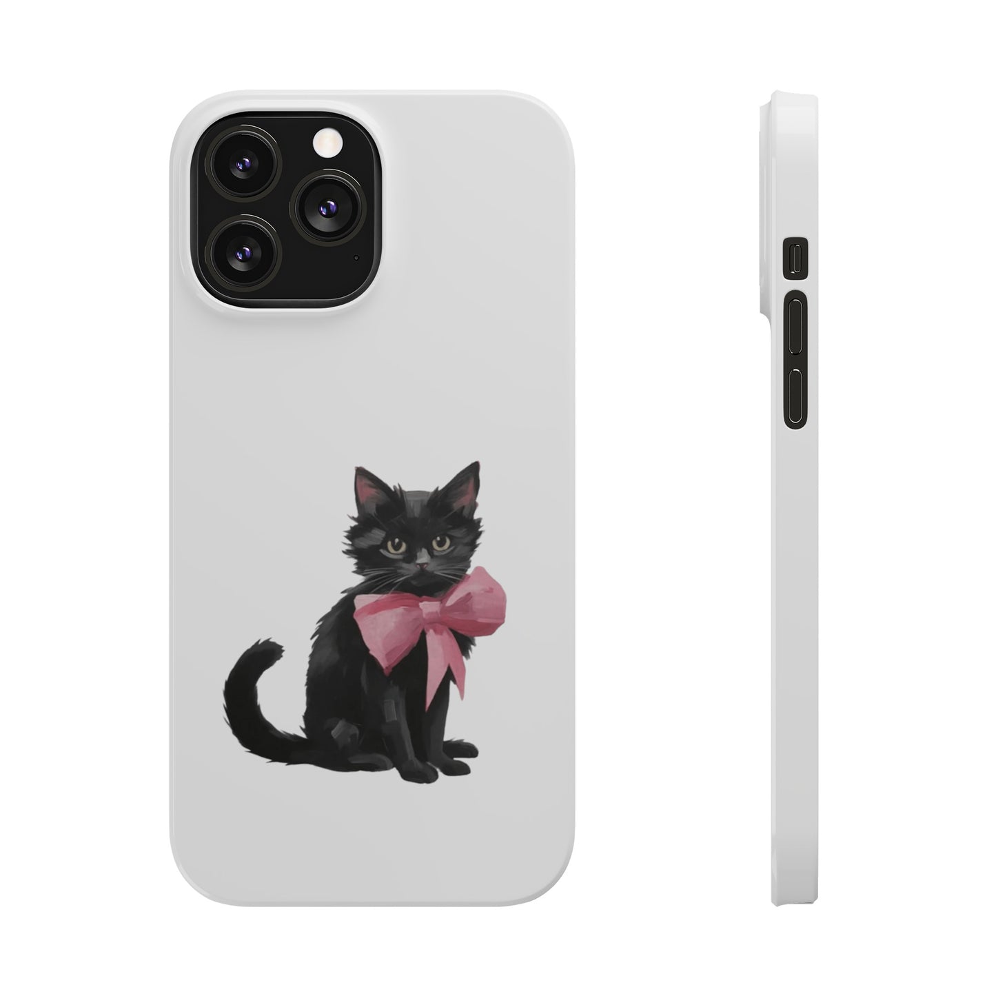 Cat With Pink Ribbon Slim Phone Cases