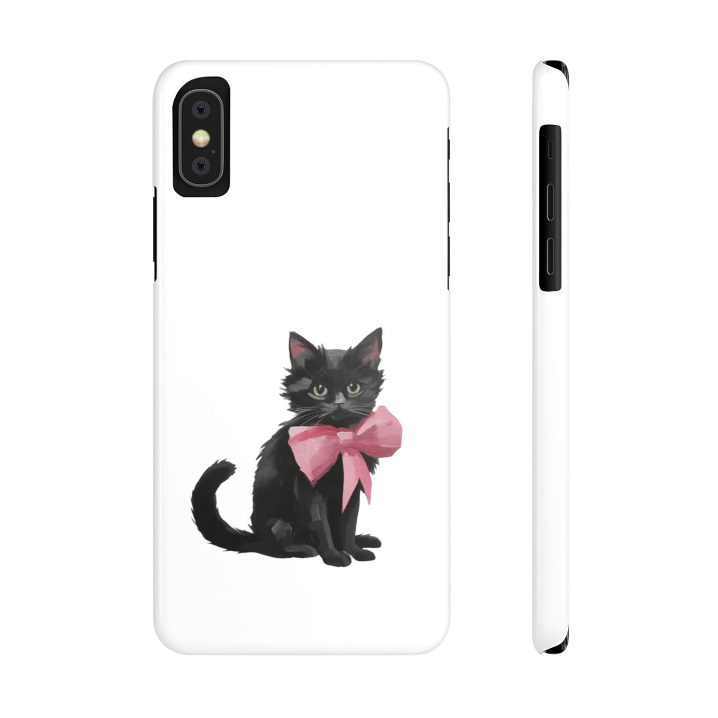 Cat With Pink Ribbon Slim Phone Cases