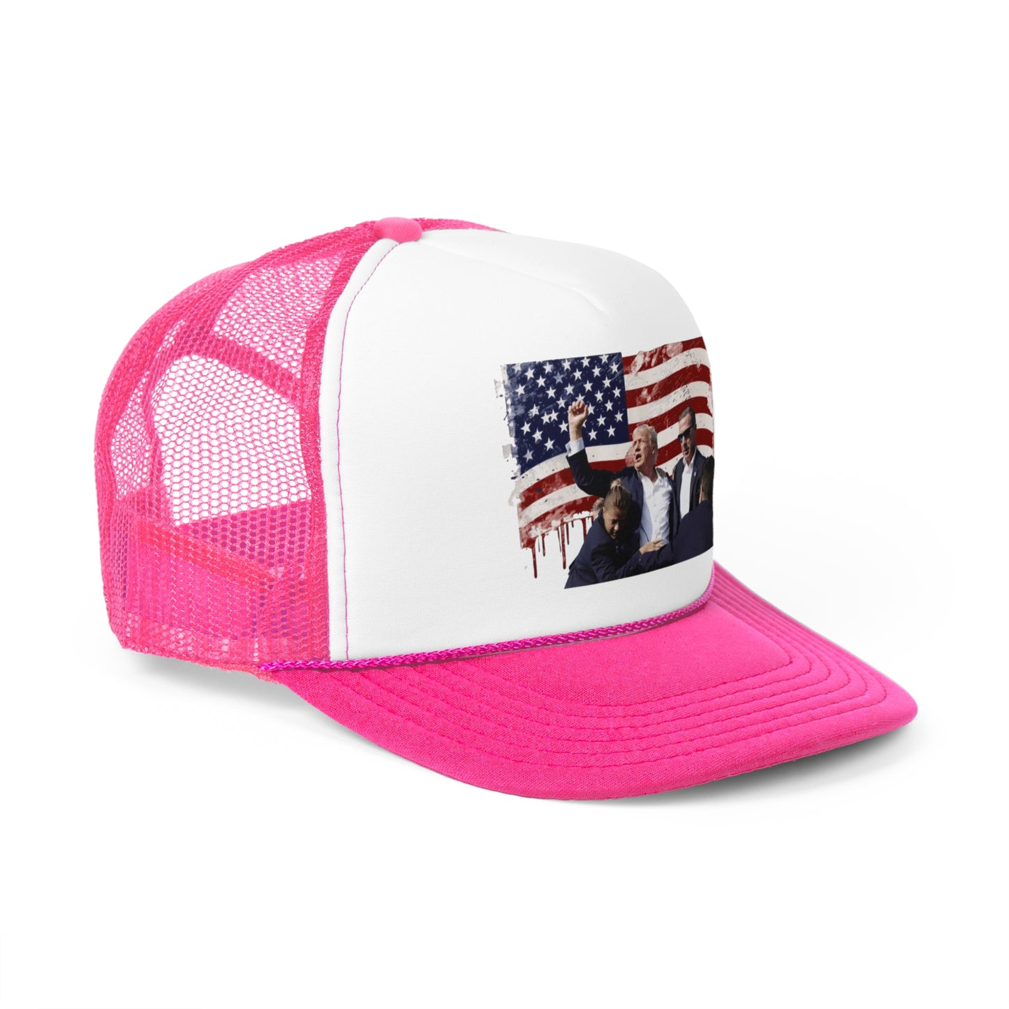 President Raising Fist Over Flag Trucker Hat, Funny Hats, Gift Hat, Parody Trucker Hat, Trendy Hats, Meme Hat