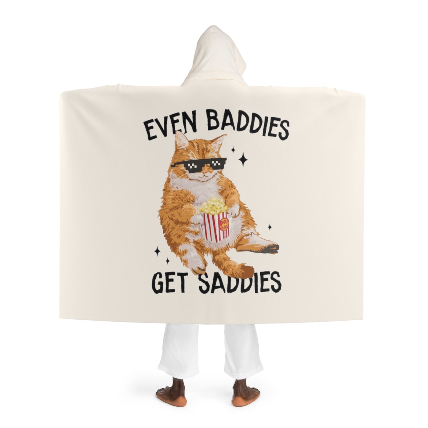 Even Baddies Get Saddies Cute Cat Hooded Sherpa Fleece Blanket