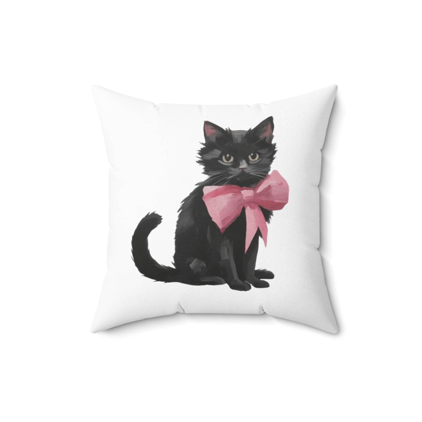 Cat With Bow Spun Polyester Square Pillow