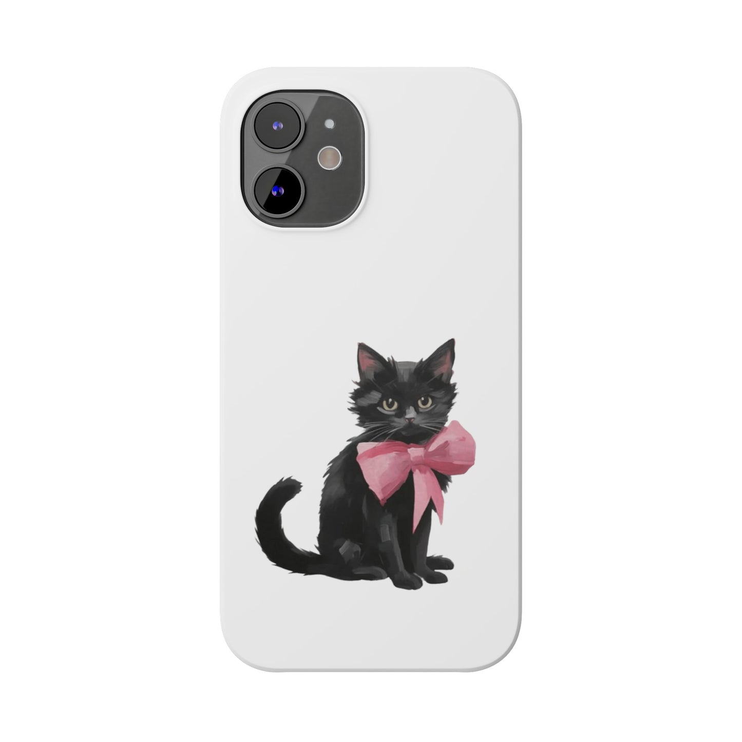 Cat With Pink Ribbon Slim Phone Cases