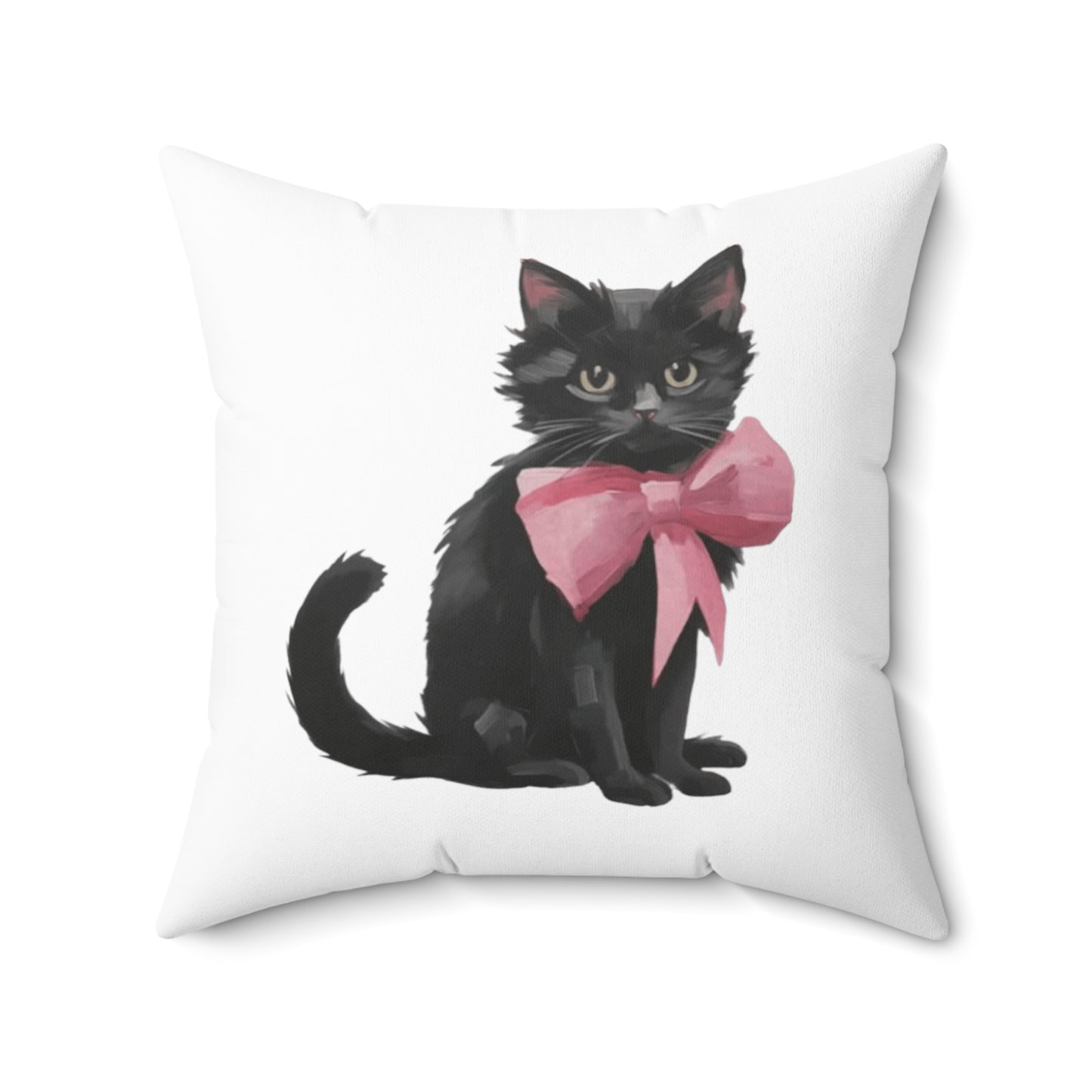 Cat With Bow Spun Polyester Square Pillow