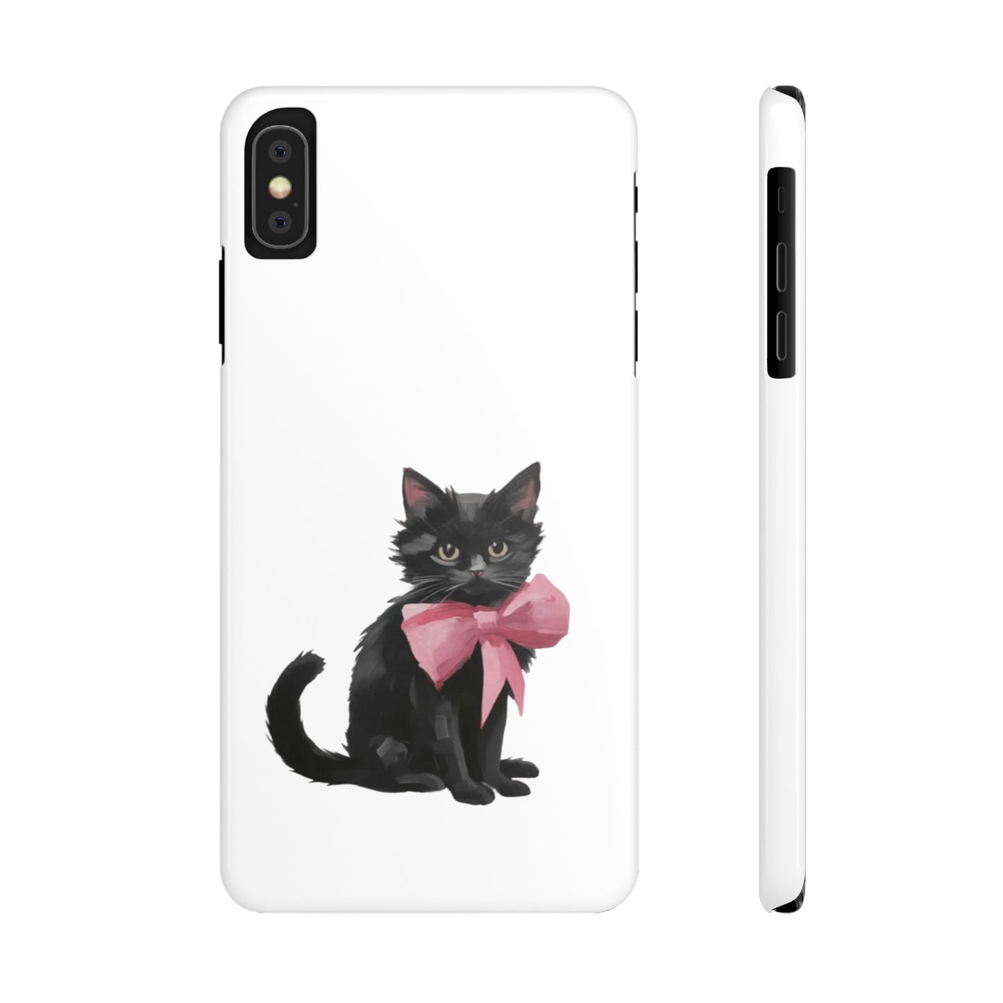 Cat With Pink Ribbon Slim Phone Cases