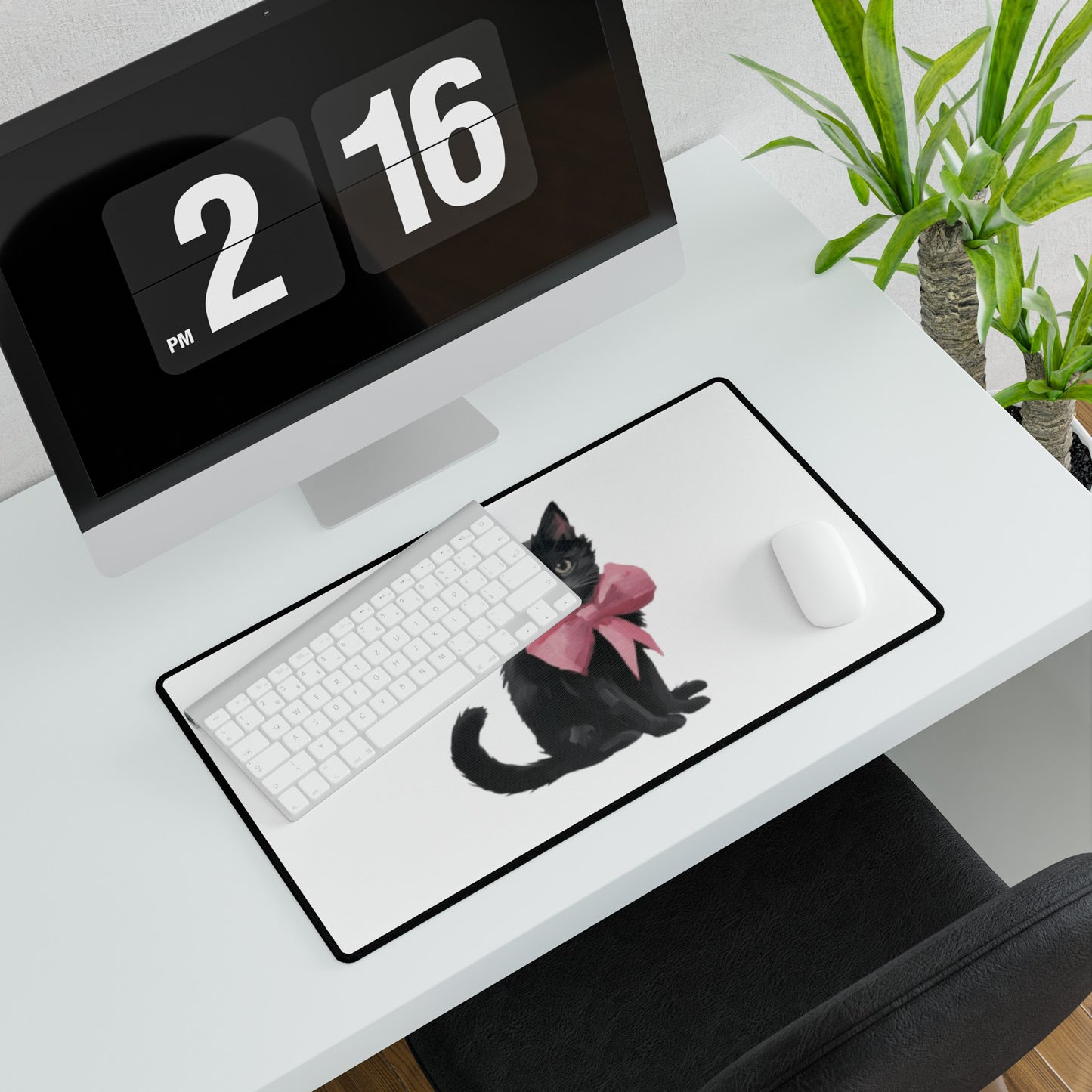 Cat With Pink Ribbon Meme Desk Mats