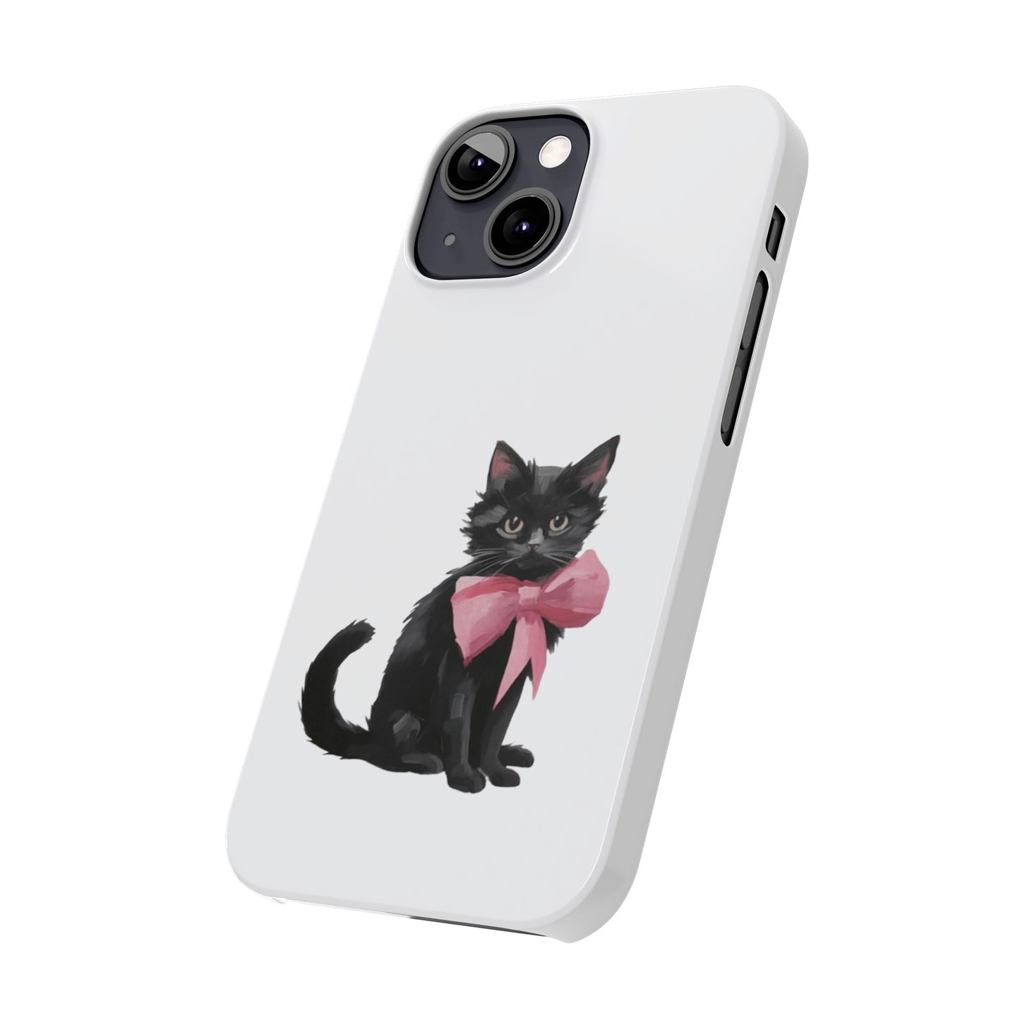 Cat With Pink Ribbon Slim Phone Cases