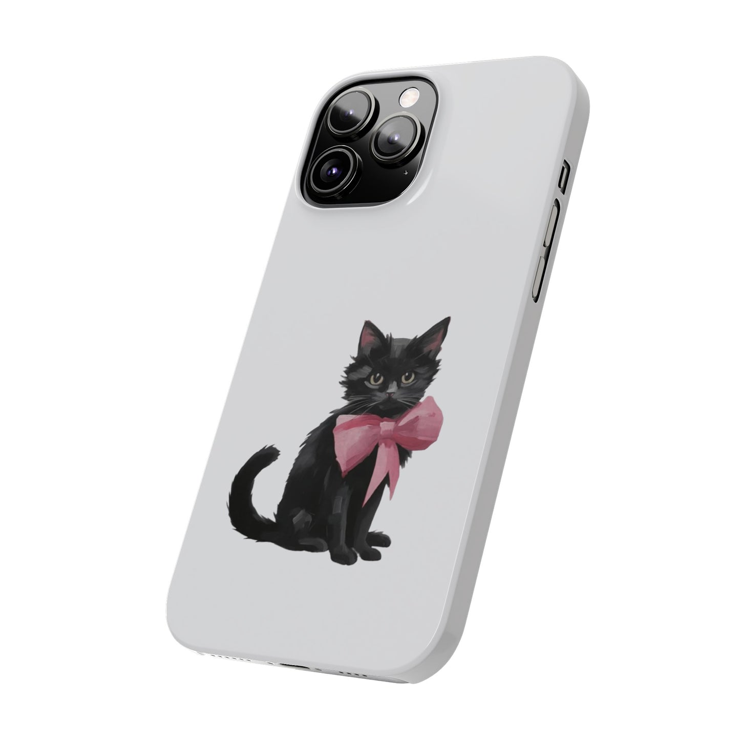 Cat With Pink Ribbon Slim Phone Cases