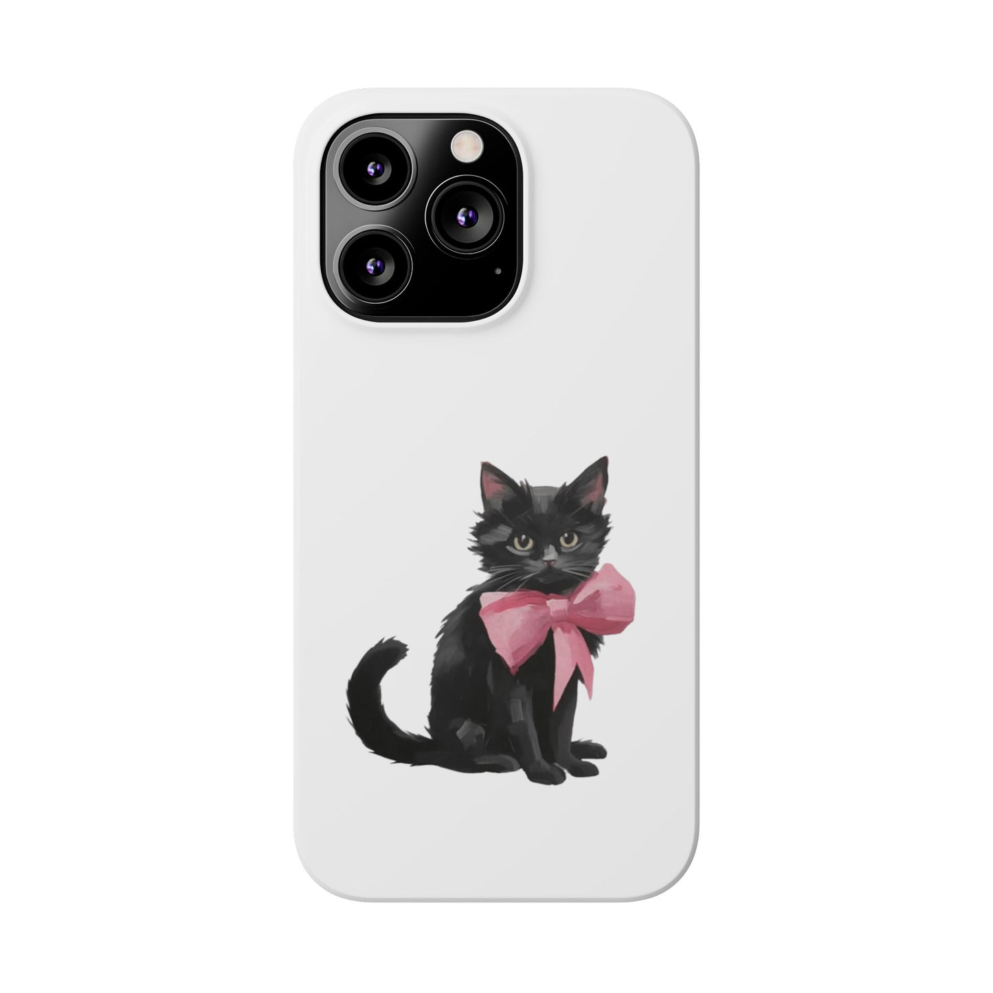 Cat With Pink Ribbon Slim Phone Cases