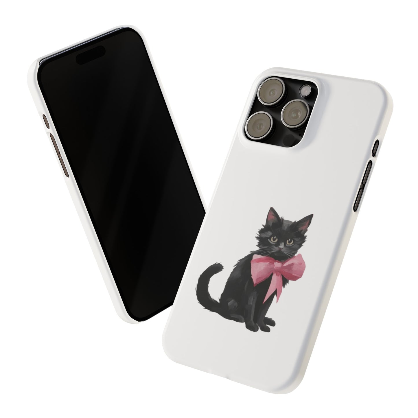 Cat With Pink Ribbon Slim Phone Cases