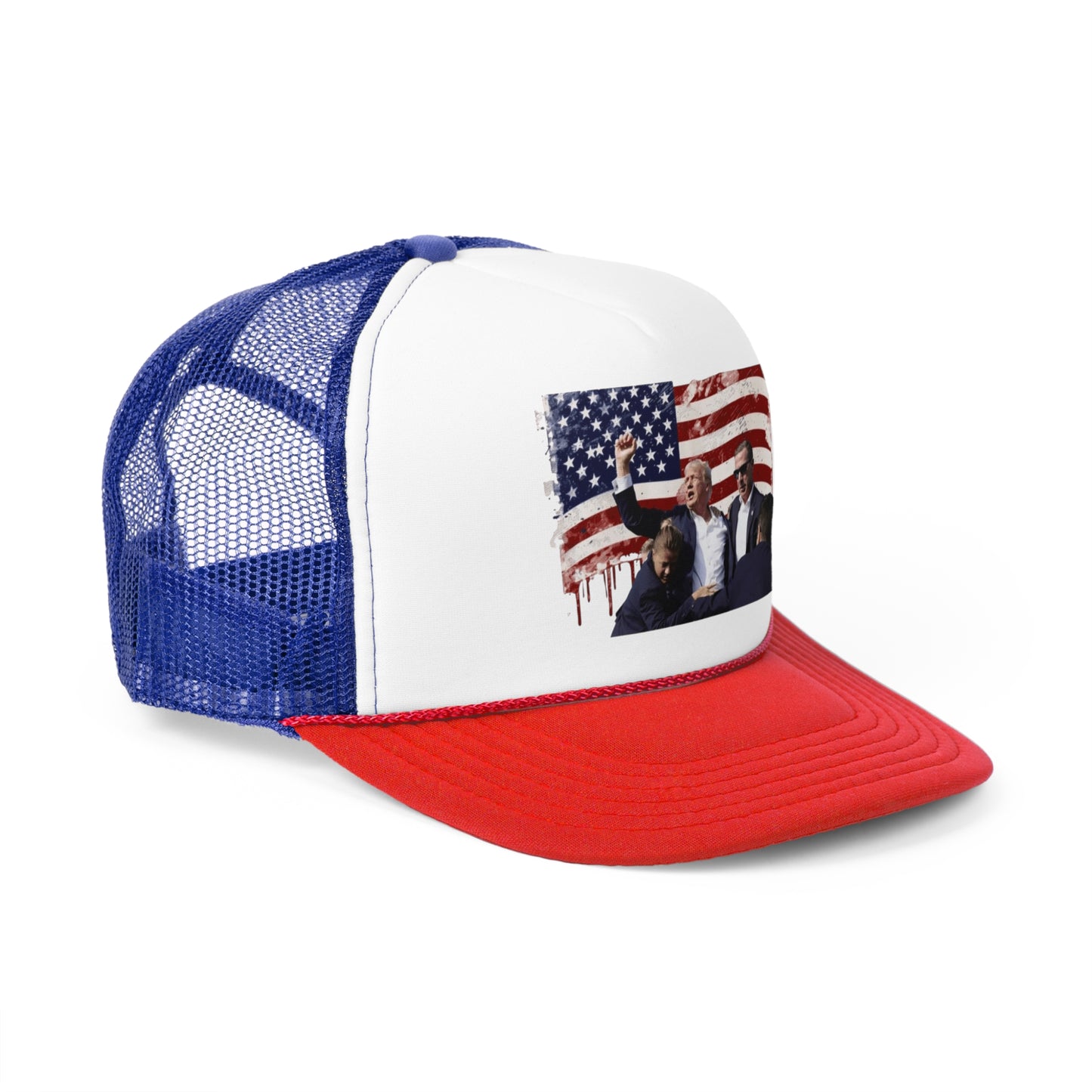 President Raising Fist Over Flag Trucker Hat, Funny Hats, Gift Hat, Parody Trucker Hat, Trendy Hats, Meme Hat