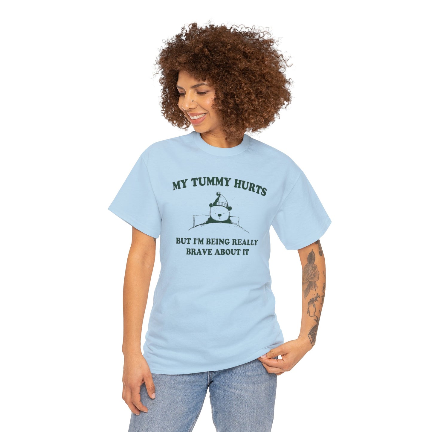 My Tummy Hurts But I'm Really Brave About It T Shirt Unisex, Softcore Fairy Mental Health Comfy Tee, Tiktok Viral Cute Animals